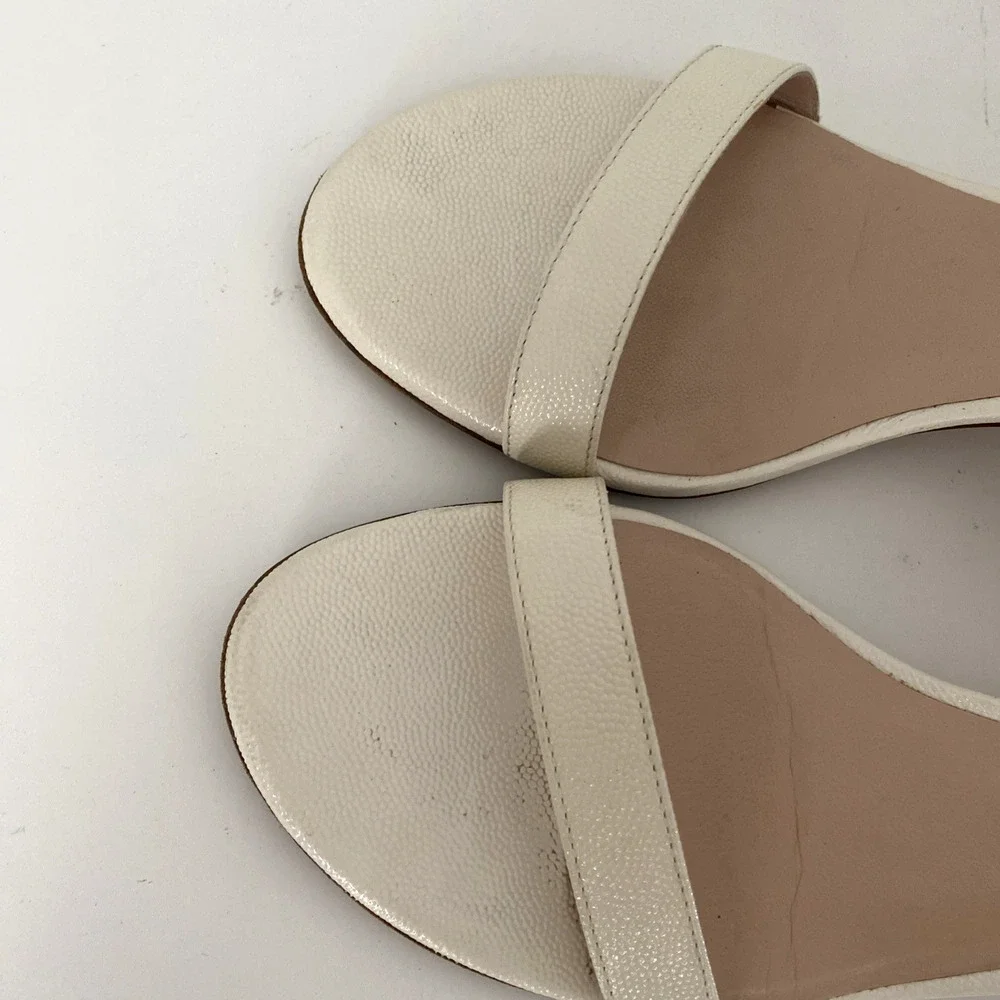 Stuart Weitzman Nearlynude Simple Sandal Open Toe Block Heel Off White Textur 10